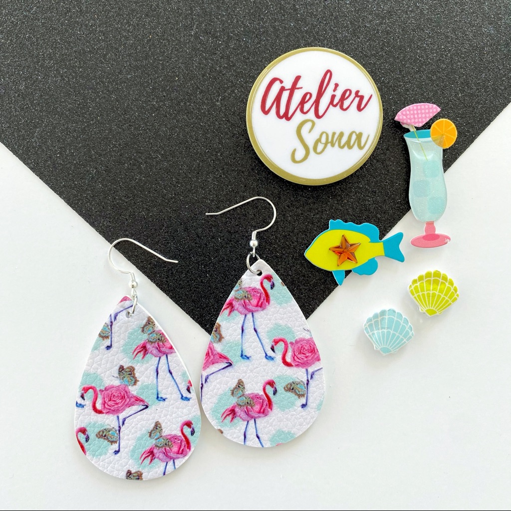 Flamingo & Butterfly Printed Tear Drop Earrings